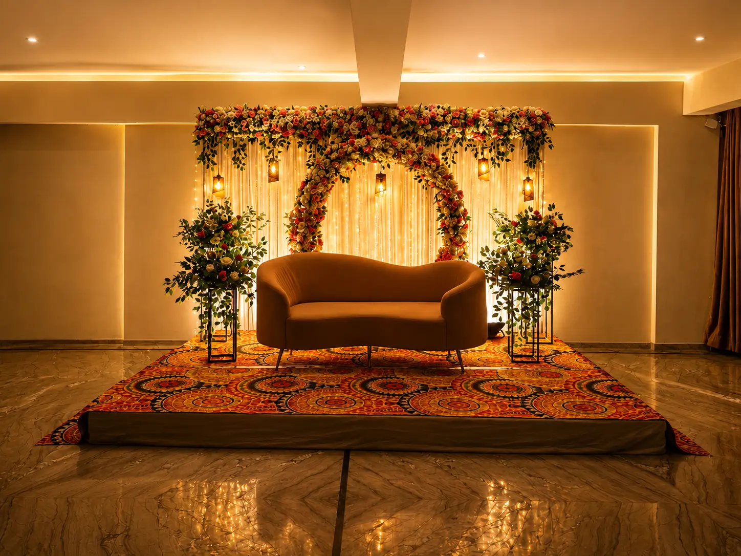 Banquet hall at Hotel Golden Leaf set up for an event